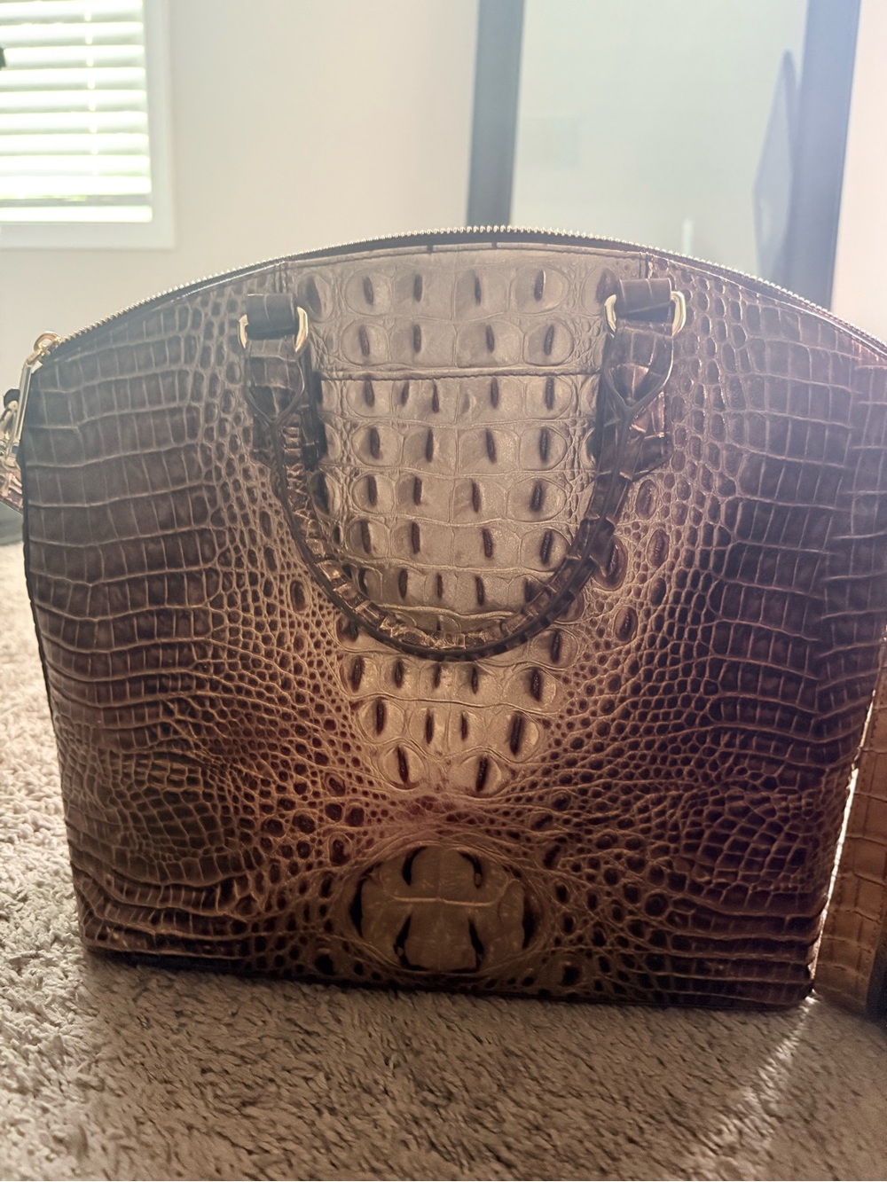 Brahmin Brown Croc-Embossed Dome Satchel